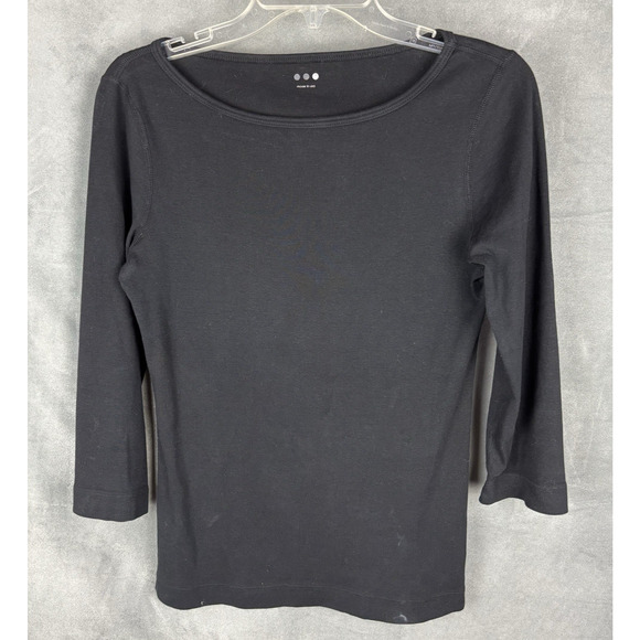 Three Dots Essential Heritage Knit British T-Shirt Size L Black 3/4 Sleeve - Picture 2 of 13